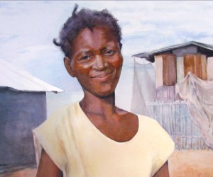 watercolor of Haitian woman
