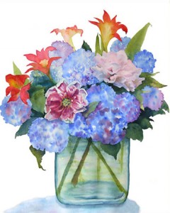 watercolor of flowers in a vase