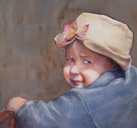 watercolor of child wearing hat