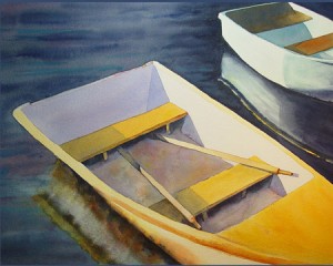 watercolor of rowboats