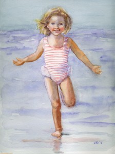 watercolor of girl at the beach