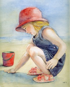 watercolor of child at beach