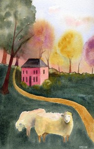 watercolor of sheep