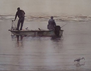 watercolor of men fishing