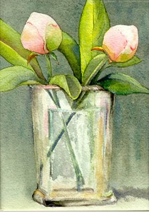 watercolor of peonies in a vase