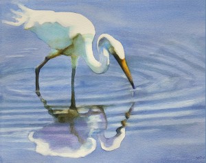watercolor of wading egret