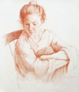 sepia drawing of young woman