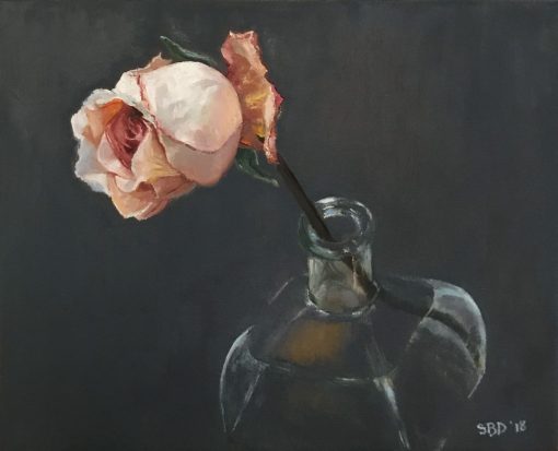 oil painting of rose in a vase