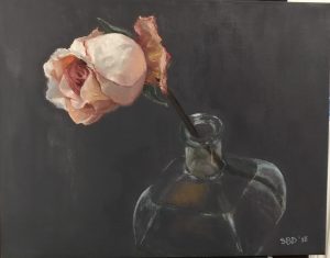 oil painting of rose in vase