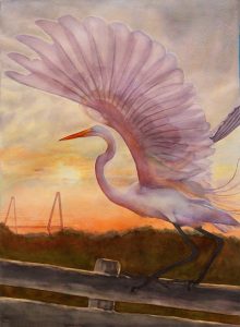 preening egret watercolor