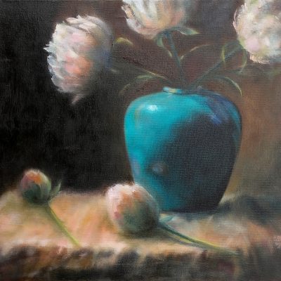 Peonies in a Blue Vase